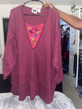 Classic Women's Deep V Embroidered Tunic - Berry